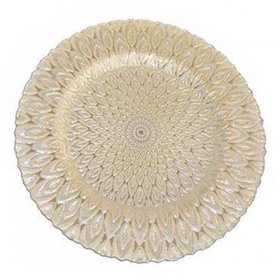 Peacock Cream Glass Charger for Rent