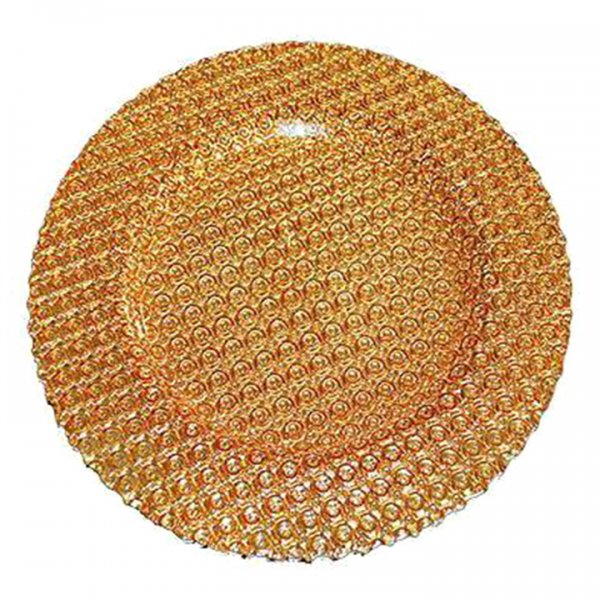 Pearl Gold Glass Charger for Rent