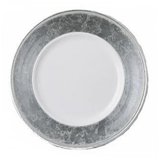 Silver Band on White Acrylic Charger for Rent