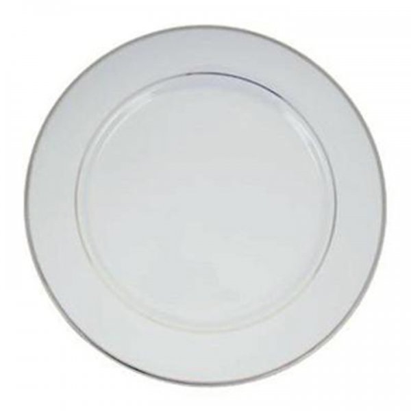 Silver Rim on White Ceramic Charger for Rent