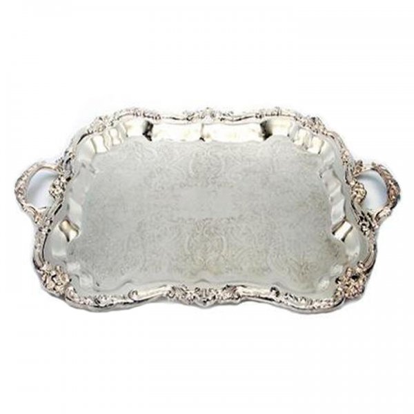 Silver Rectangle Tray with Handles for Rent